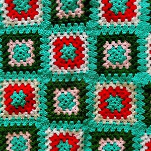 Granny Square Handmade Crochet Christmas Holiday Blanket Throw Cozy Afghan 47x34